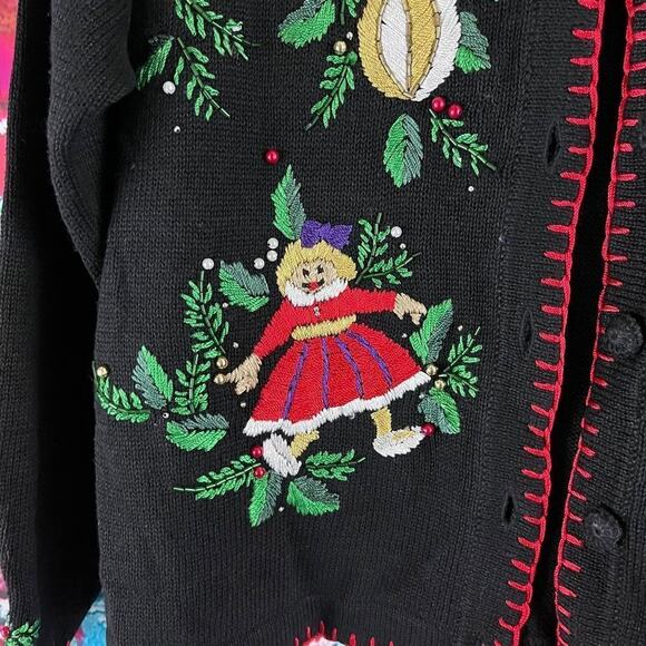 Vintage Embroidered Beaded Christmas Cardigan Sweater B.P. Design Size Large - Picture 7 of 9
